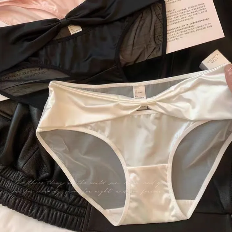 日系纯欲交叉少女内裤低腰女士缎面冰丝裆舒适甜美内裤女透气夏季