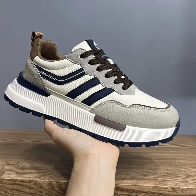 高品质秋冬新款男士时尚百搭休闲鞋轻便软底运动鞋轻奢皮面潮男鞋