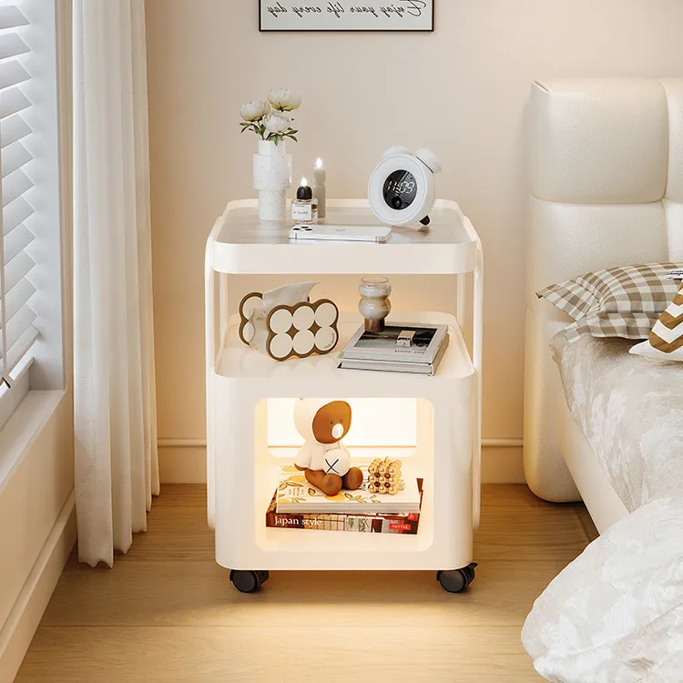 简约置物架子小茶几带灯创意边几现代家用卧室床头边柜小型床头柜