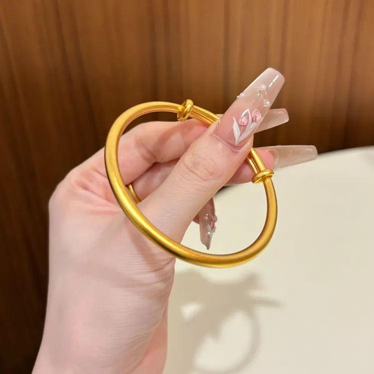 YUQINZHUBAO/钰沁珠宝 铜合金手镯 古法圆肚推拉手镯复古光面素圈