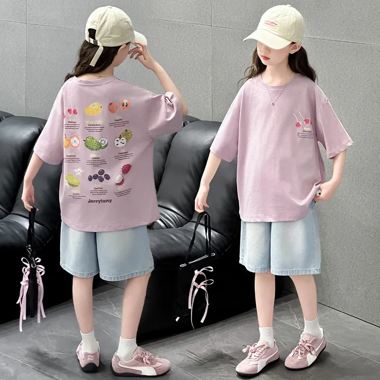 女童网红套装夏季新款中大童短袖t恤牛仔裤两件套儿童洋气6-15岁8