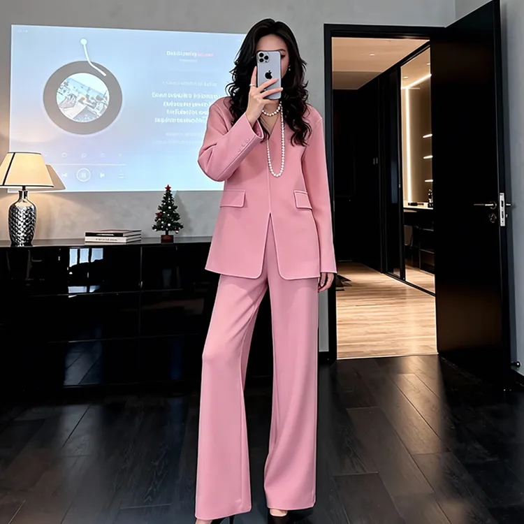 2026年春秋女装搭配一整套时尚潮流减龄温柔风甜系粉色两件套装裤