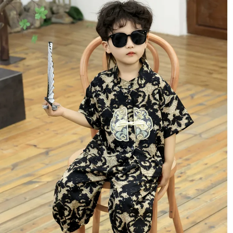 男童时尚休闲中性中国风套装印花宽松薄款国风夏季汉服夏装男孩