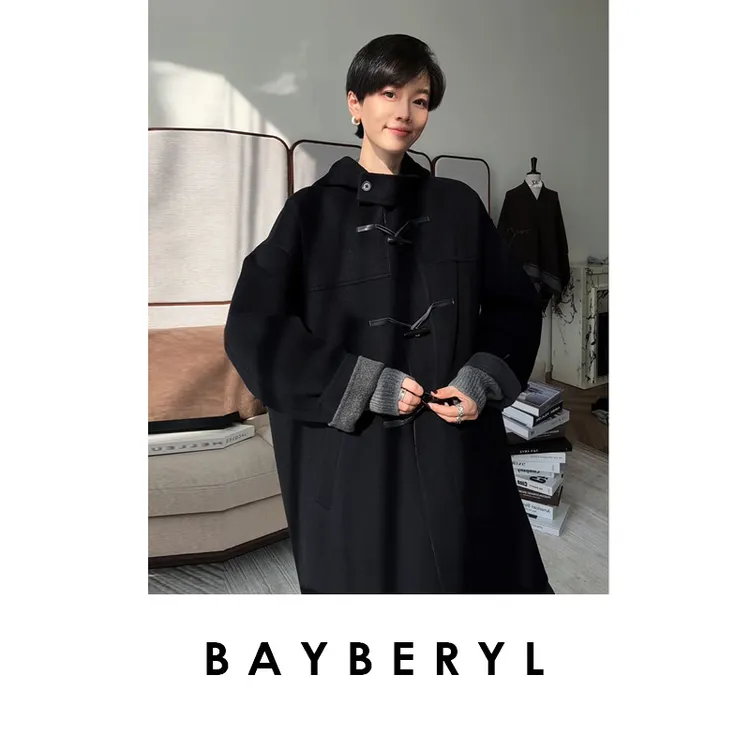  CC12-BAYBERYL老贝达夫大衣*连帽牛角扣中长冬毛呢外套MF5J1002