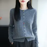 【100羊毛】立体绞花彩扣圆领针织衫减龄显瘦羊毛衫