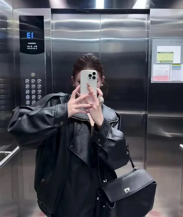 杨树林同款2025春秋新款女皮衣复古宽松显瘦美式皮衣外套