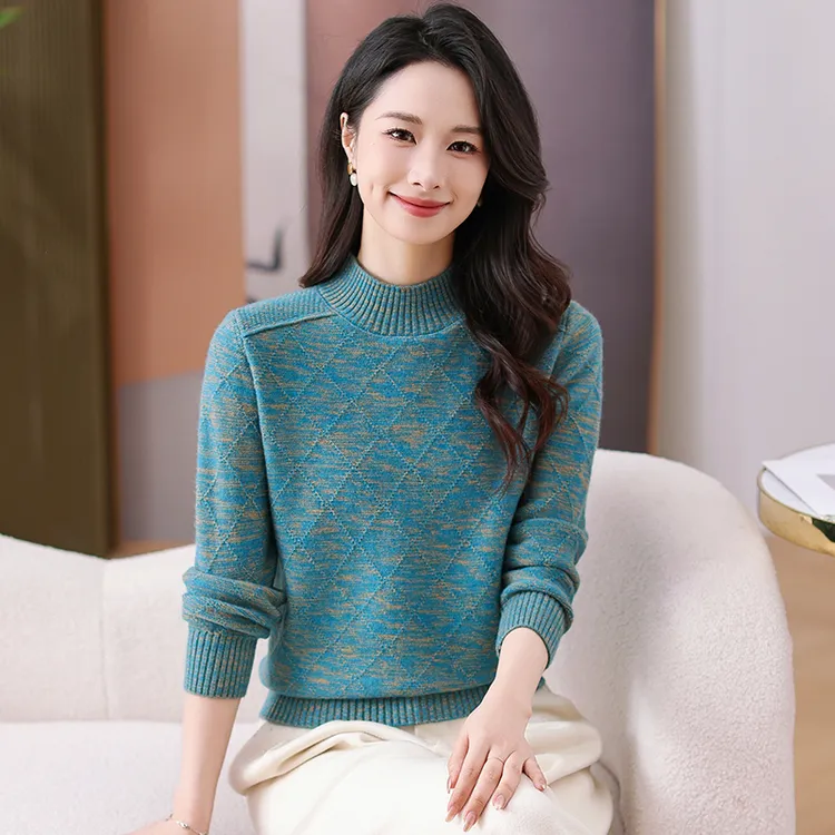 冬季厚款半高领长袖针织衫女宽松套头内搭时尚洋气显瘦上衣
