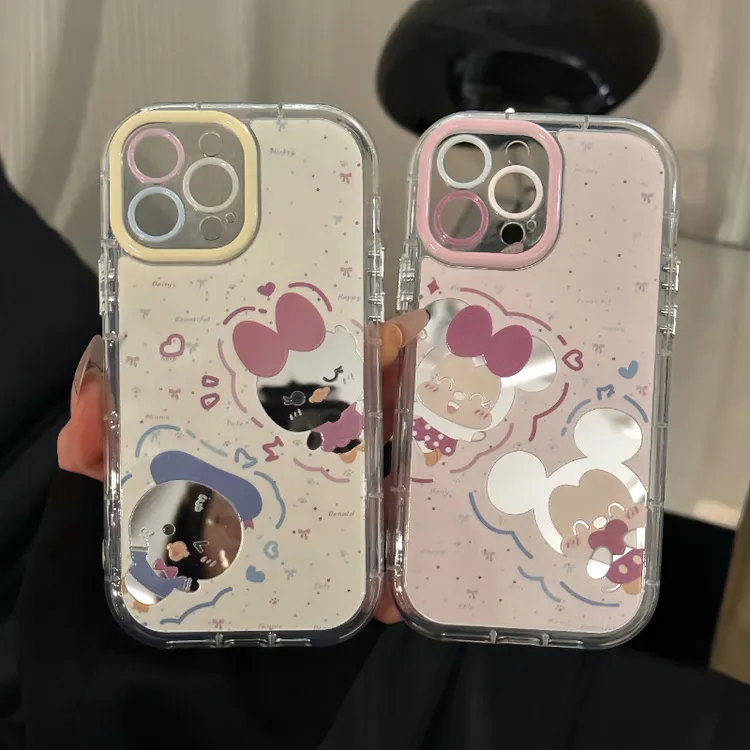 涂鸦米奇米妮镜面适用苹果16手机壳新款华为vivo小米OPPO个性防摔
