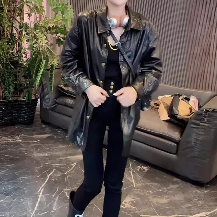 秋季新款大码女装百搭设计感皮衣外套梨型身材宽松遮肉显瘦上衣