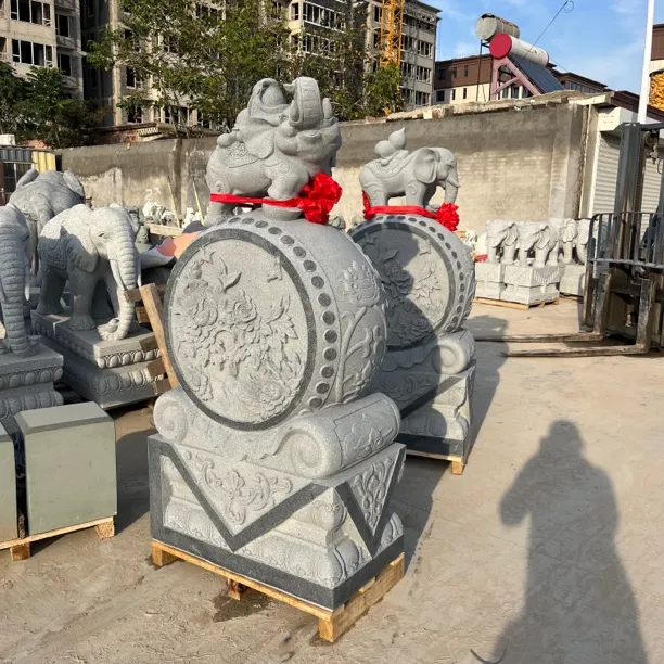 大象门墩抱鼓石芝麻黑石材门口摆件