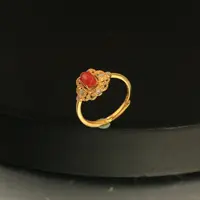 【珊瑞】红珊瑚蛋面古法掐丝戒指 约4*6mm SH0152BA3