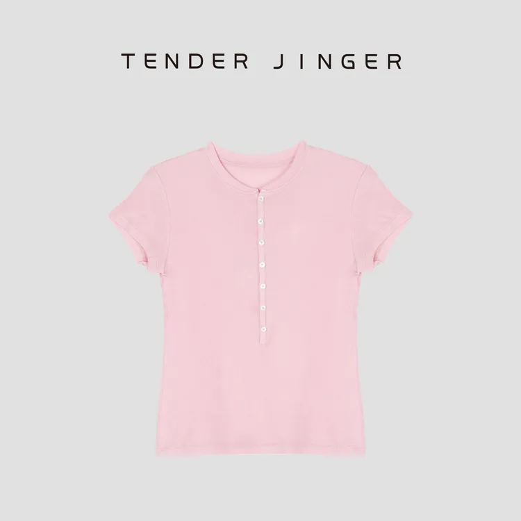 Tender Jinger亨利领天丝羊毛混纺短袖T恤T52JLL30798