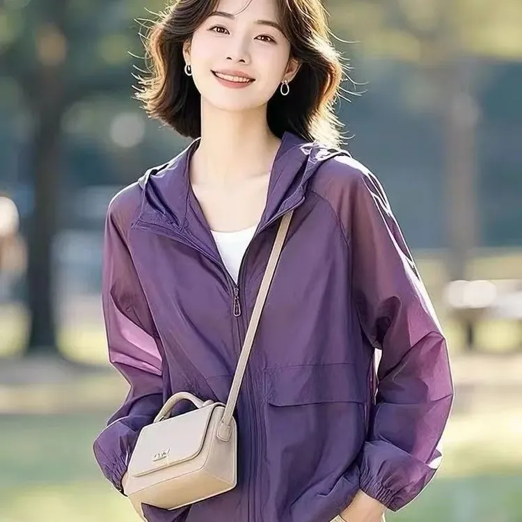 2025宽松大码休闲防晒衣女薄款速干韩版小外套连帽百搭轻薄防晒服