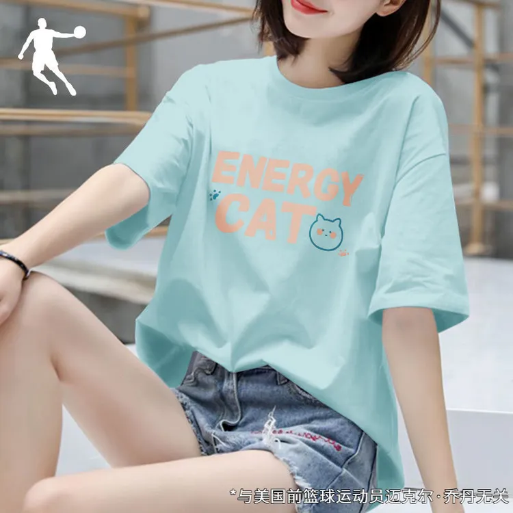 乔丹短袖T恤女子2025夏季新款半袖t速干圆领宽松女士休闲运动上衣