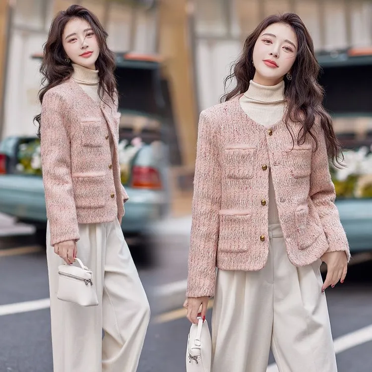 质量好名媛气质小香风羽绒服女冬季新款修身短款白鸭绒内胆毛呢外