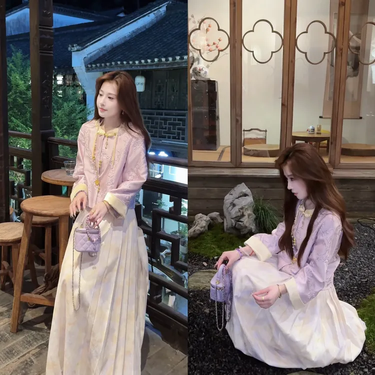 【婷婷】《紫禁城》淡紫国风刺绣马面裙套装 TT2SQTZ2312