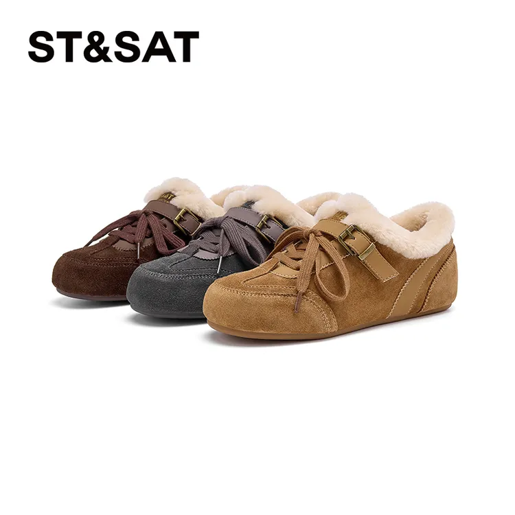 星期六复古德训鞋女2025冬季新款加绒保暖轻便舒适户外运动阿甘鞋