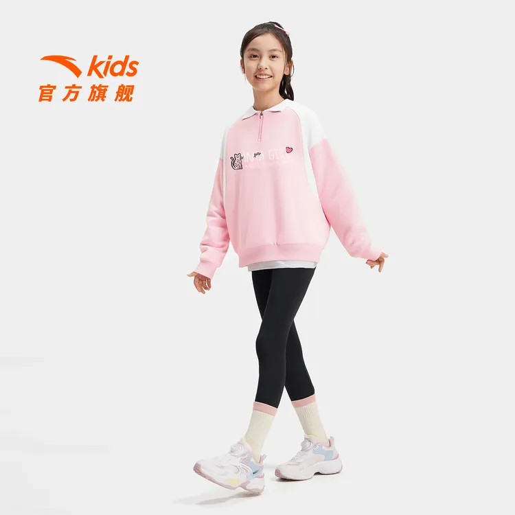 安踏儿童女大童针织套头衫2025新款上新舒适亲肤青少年时尚卫衣潮