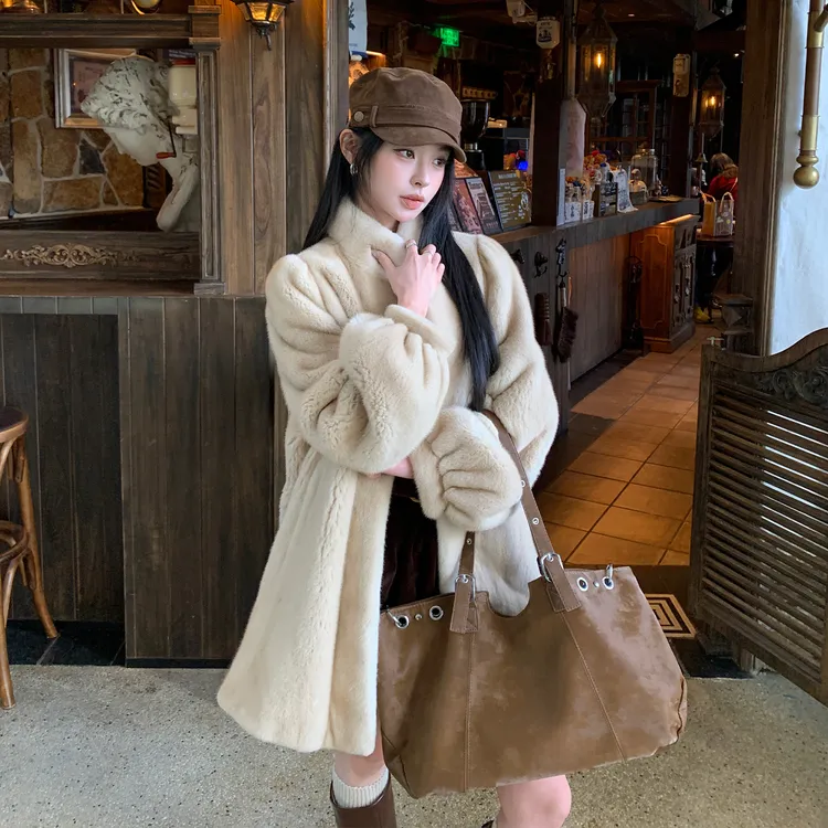 淇淇家 治愈阳光 进口水貂整貂皮草外套女长款立领新款貂皮大衣冬