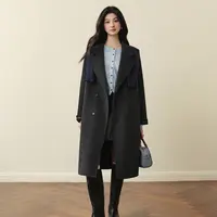 诗凡黎绵羊毛翻领长大衣2025秋冬双排扣气质双面呢外套7G8170731D