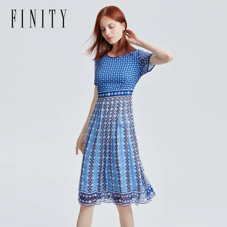 【粉丝专享】FINITY 连衣裙真丝新款气质花色时尚收腰 F20VCTZ03L