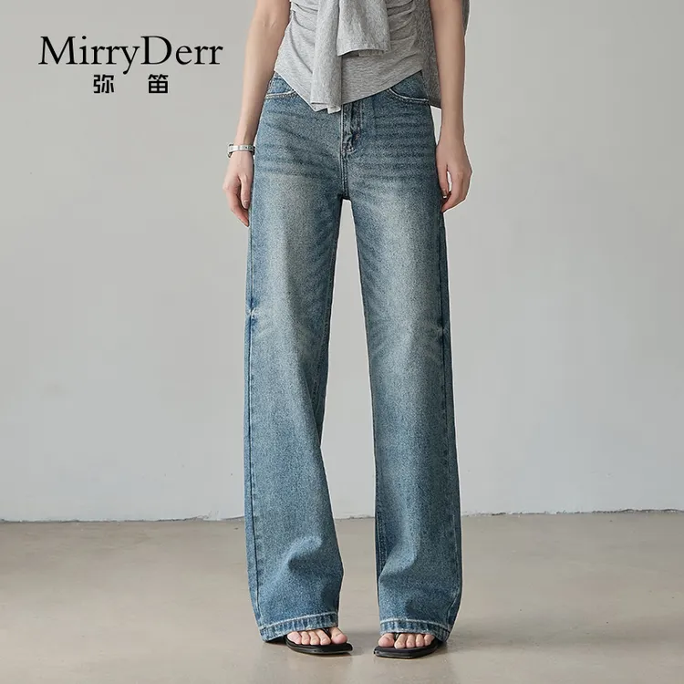 MirryDerr/弥笛美式复古直筒牛仔裤女2025夏季新款宽松显瘦阔腿裤