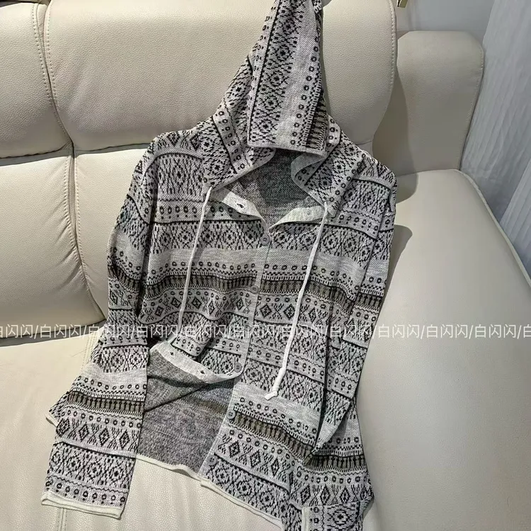 东方韵丨薄款气质百搭针织衫开衫连帽上衣女7336