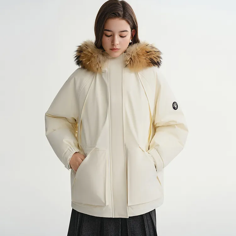 独束大码女装【熊抱羽绒】毛领派克工装羽绒服白鸭绒外套25DS84089