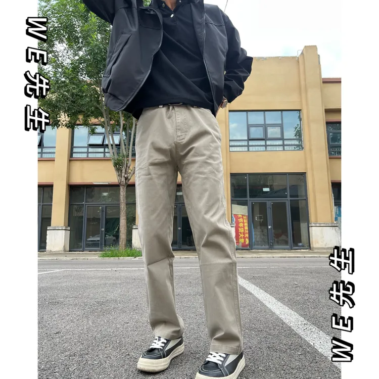 秋季美式休闲裤水洗做旧纯色百搭直筒修身弹力长裤高级感型男穿搭