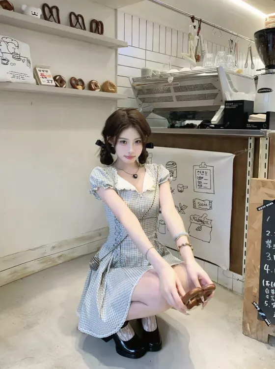 夏日海岸线 夏季新款纯欲风气质约会收腰不规则连衣裙娃娃领温柔