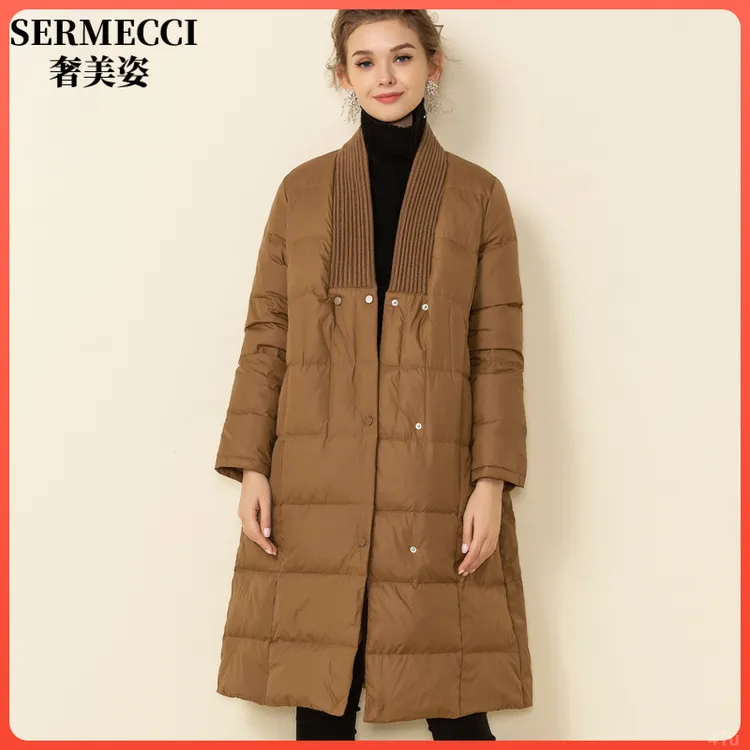 奢美姿高端轻奢简约宽松女优雅休闲V领轻奢长款羽绒服秋冬外套女