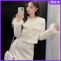 12024千金新款小香风名媛重工轻奢亮片气质外套高腰两件套短裙套l