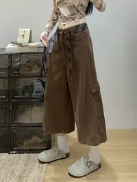 【7652】可#高腰宽松工装牛仔裤