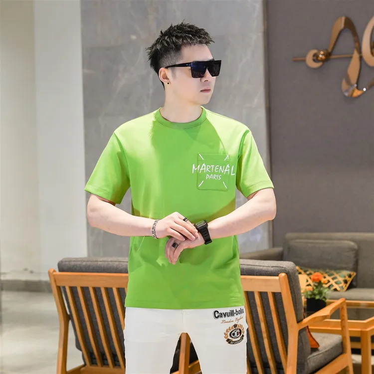 2025新款男士潮牌休闲宽松短袖T恤时尚果绿色痞帅半袖上衣GL6106