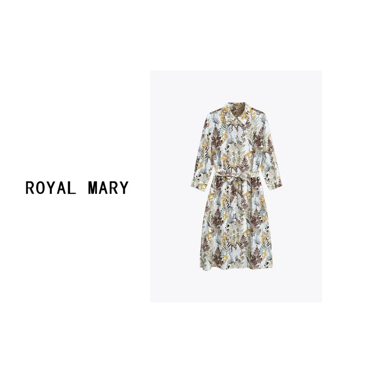 ROYAL MARY高奢时尚潮流气质舒适碎花优雅百搭桑蚕丝连衣裙AMF166