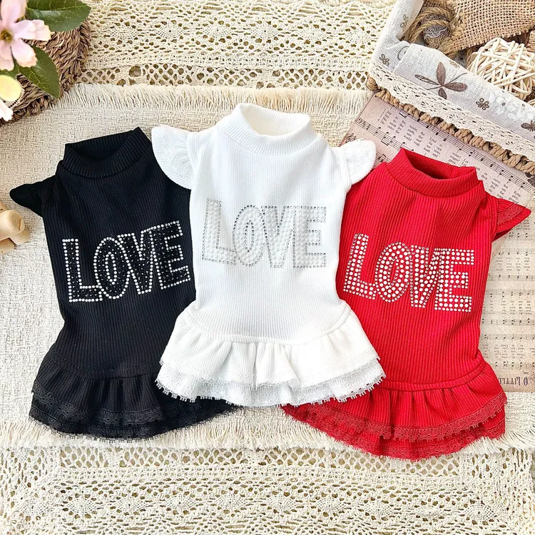 FURRYKID「爱语蕾丝」烫钻打底针织宠物裙秋冬宠物衣服猫咪狗狗