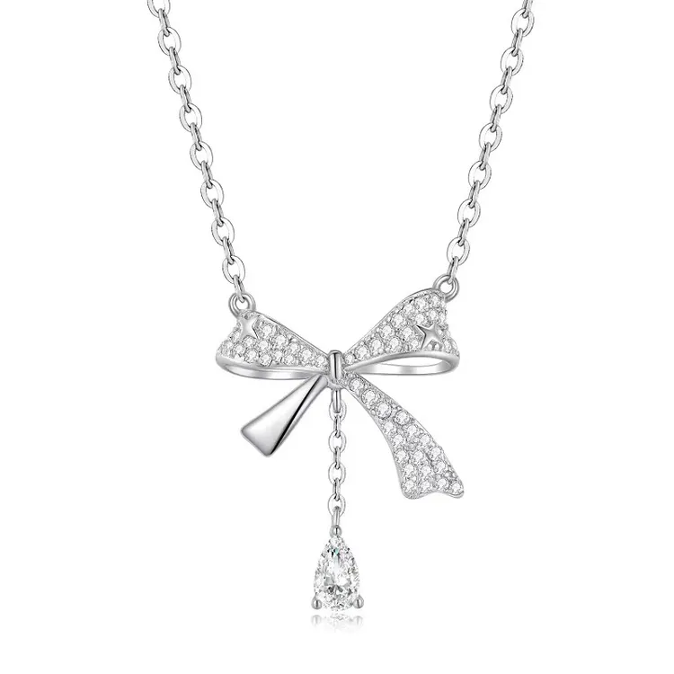 FANCI/范琦 坠链均925银灵动蝴蝶结项链气质白色轻奢时尚百搭小众