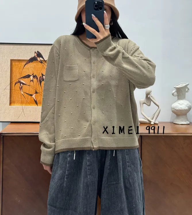 针织毛针织衫开衫轻熟风紫色慵懒风百搭宽松提花圆领