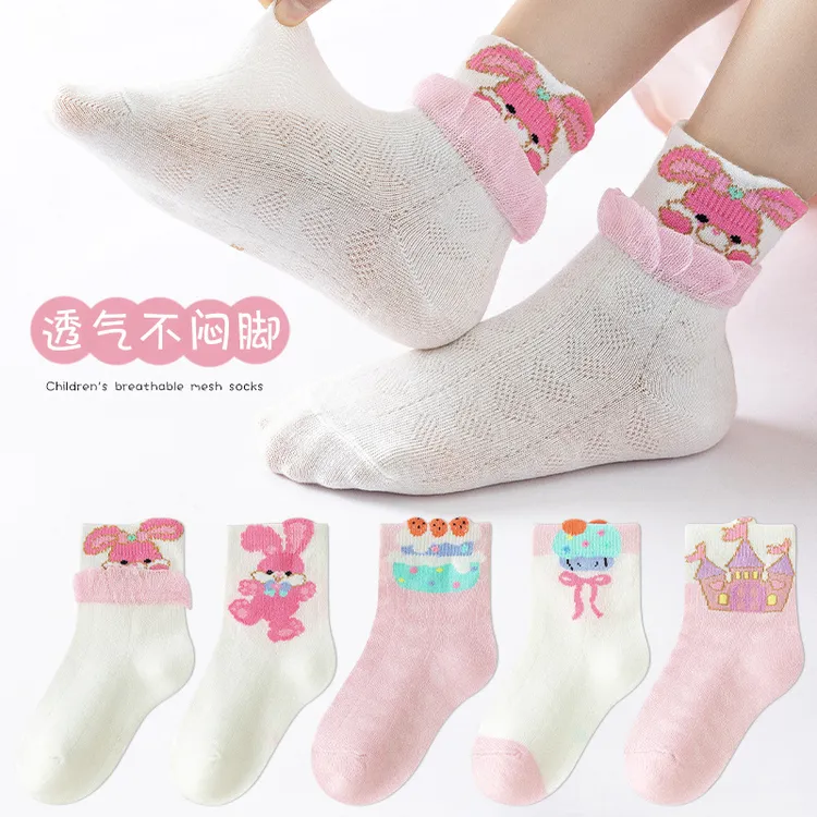 袜子春夏季网眼袜女孩可爱卡通兔子棉袜女童薄款透气宝宝短袜