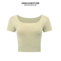 Singularity Me 9A 8008 方领温柔风显瘦短款秋短袖针织衫T恤上衣