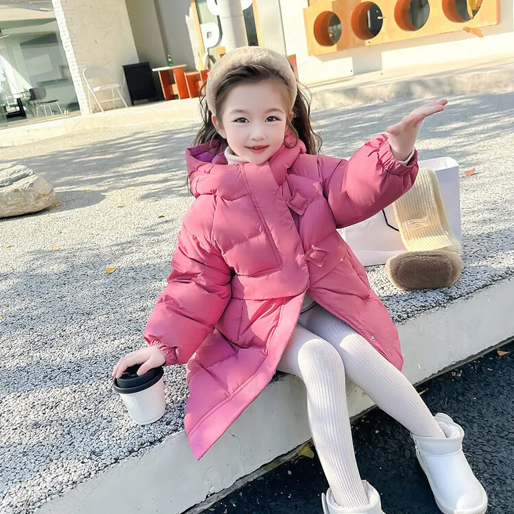 女童羽绒服冬装2025新款韩版儿童洋气时髦白鸭绒中长款宝宝外套潮