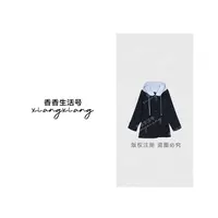 韩系撞色连帽风衣宽松型2025春秋新款宽松百搭中长款外套 65036#