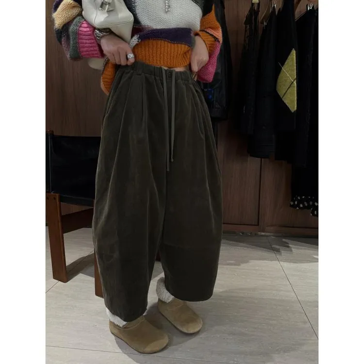 【圣诞绿气球裤】进口面料匹马棉复古灯芯绒阔腿气球裤  J25KZ859