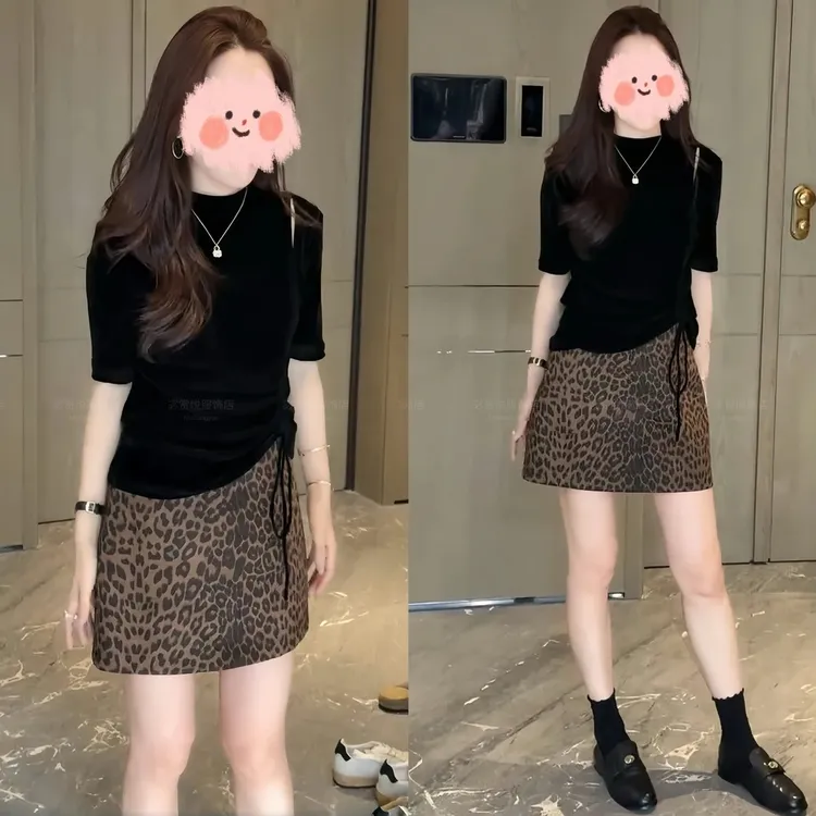 豹纹短裙2025秋季新款时尚百搭半身裙休闲高腰慵懒修身A字裙