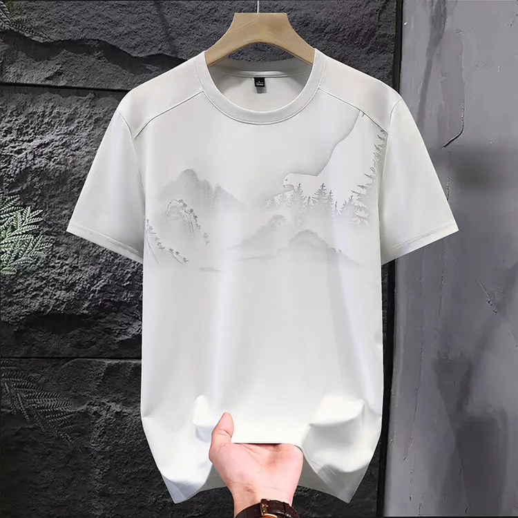 （桑蚕丝）专柜新款男装短袖T恤青年冰丝半袖T恤个性夏季百搭上衣