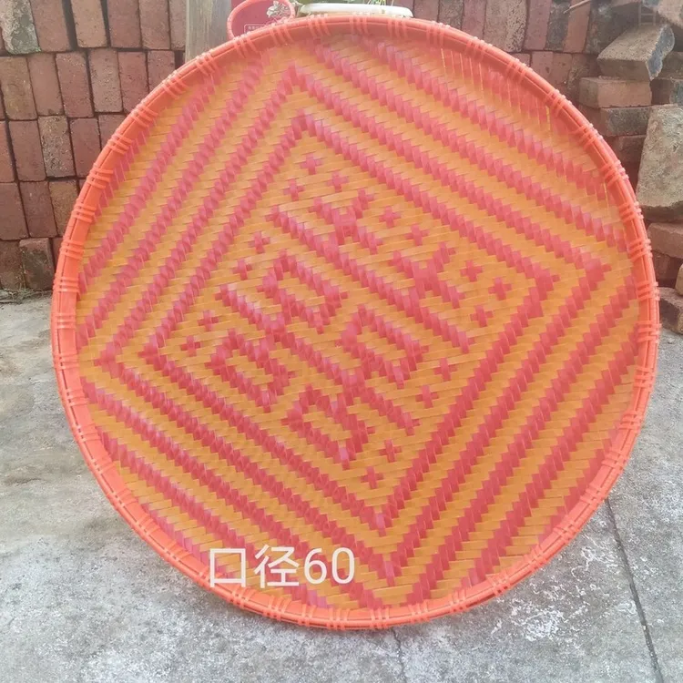 纯手工制作编织簸箕全塑钢带上口钢丝手工编织圆形