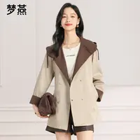 梦燕春秋女款连帽立领时尚百搭气质中长款宽松休闲外套AA09B5037D