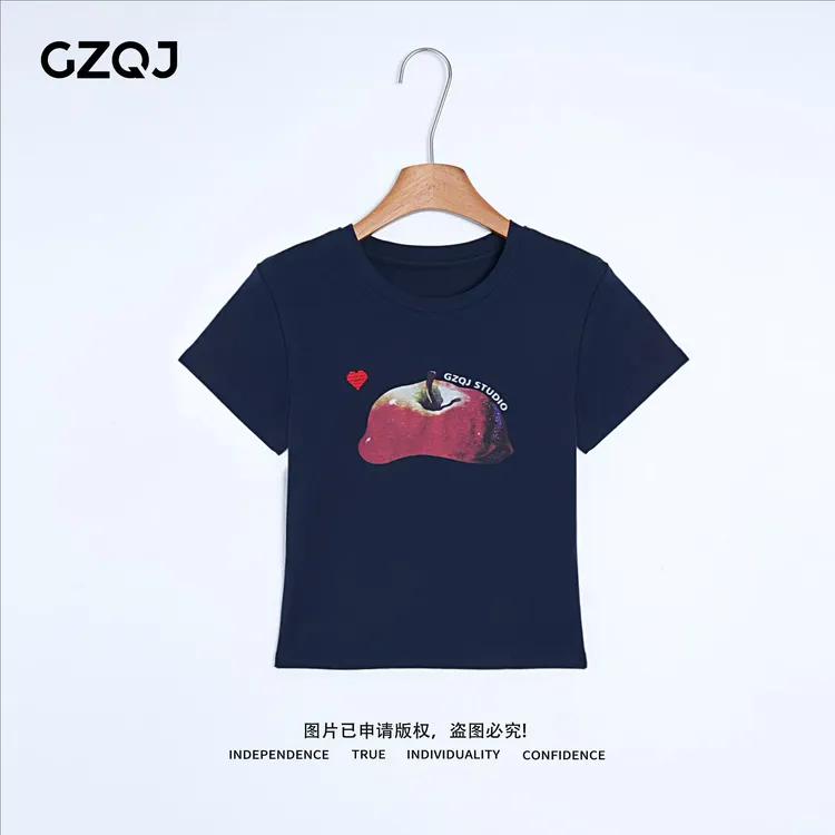 老琴私服 【苹果T】欧若风时尚苹果字母圆领短袖T恤女夏款 15870