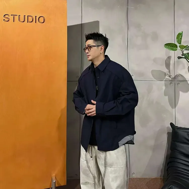 cleanfit假两件衬衫夹克男款秋季解构设计高级感衬衣宽松翻领外套