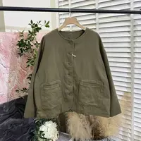 柔软舒适「棉纱肌理感舒适」宽松圆领系扣外套女E6217
